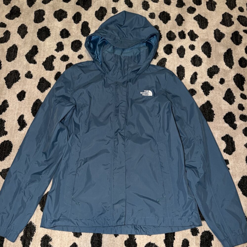 North Face Blue Windbreaker Rainwear Jacket with Hood M